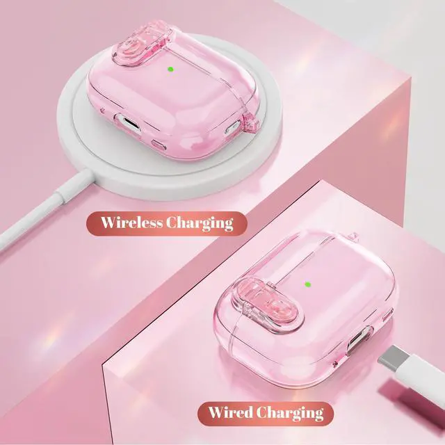 Alt view image 5 of 7 - (with Safety Lock) Clear Case Compatible with AirPods Pro 3 Case 2025 Women, Cute Soft TPU Transparent AirPods Pro 3rd Generation Cases Earbuds Pro3 Girl Strawberries Keychain for Airpod Pro 3, Pink