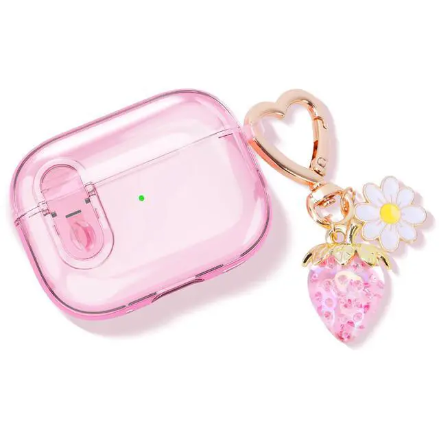 Alt view image 6 of 7 - (with Safety Lock) Clear Case Compatible with AirPods Pro 3 Case 2025 Women, Cute Soft TPU Transparent AirPods Pro 3rd Generation Cases Earbuds Pro3 Girl Strawberries Keychain for Airpod Pro 3, Pink