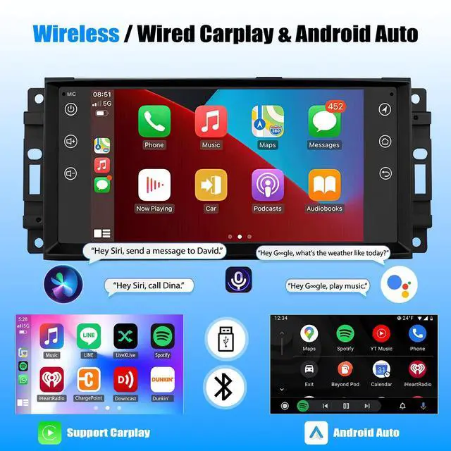 Alt view image 3 of 7 - 7" Android 13 Car Stereo Radio for Chrysler Town & Country 2008-2016 | with Wireless CarPlay & Android Auto, Touch Carplay Screen for Car,Bluetooth/WiFi/GPS/FM/SWC/Backup Camera/Mic 2+32G