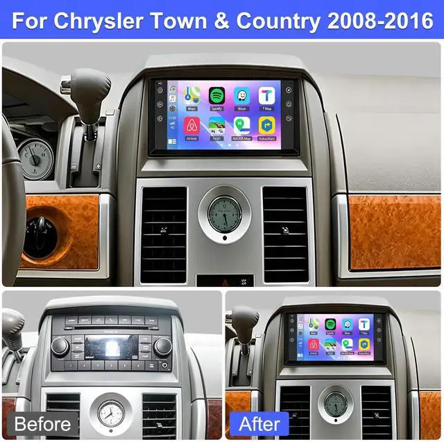 Alt view image 2 of 7 - 7" Android 13 Car Stereo Radio for Chrysler Town & Country 2008-2016 | with Wireless CarPlay & Android Auto, Touch Carplay Screen for Car,Bluetooth/WiFi/GPS/FM/SWC/Backup Camera/Mic 2+32G