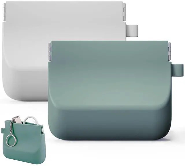 Main image of Silicone Headphone Organizer Wired Earbud Case Pouch, Portable Data Cable Organizer Case, Silicone Coin Purse Pouch Change Holder for Women and Men (Small, Green+Gray)