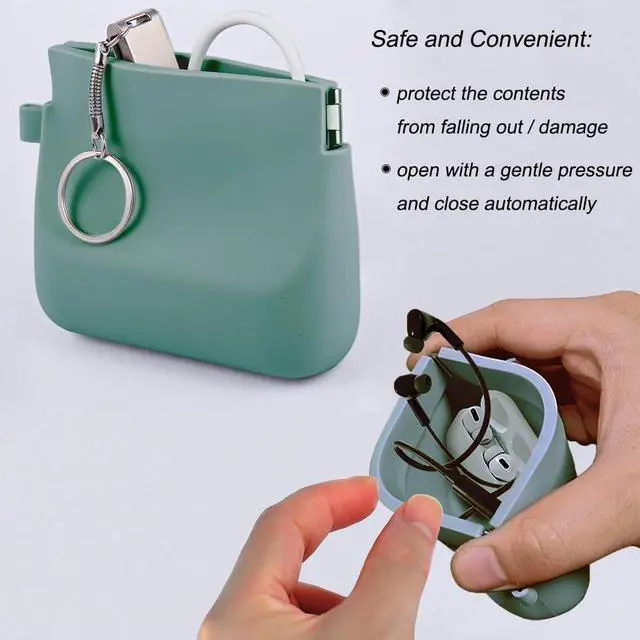 Alt view image 3 of 7 - Silicone Headphone Organizer Wired Earbud Case Pouch, Portable Data Cable Organizer Case, Silicone Coin Purse Pouch Change Holder for Women and Men (Small, Green+Gray)