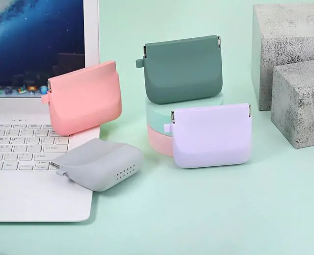 Alt view image 7 of 7 - Silicone Headphone Organizer Wired Earbud Case Pouch, Portable Data Cable Organizer Case, Silicone Coin Purse Pouch Change Holder for Women and Men (Small, Green+Gray)