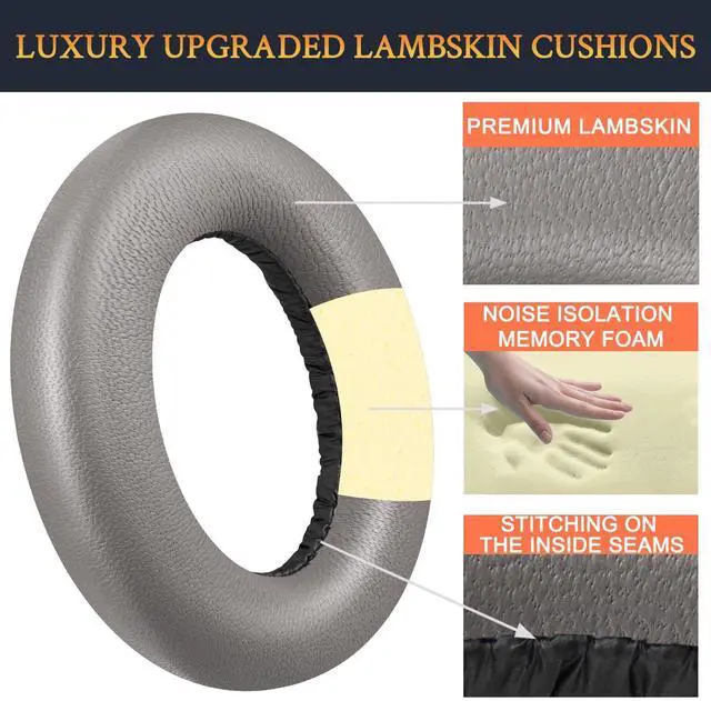 Alt view image 4 of 6 - Lambskin Earpads Replacement for Sennheiser HDB 630/Momentum 5/Momentum 4 Wireless Headphones, Ear Pads Cushions with High-Density Noise Cancelling Foam - Grey