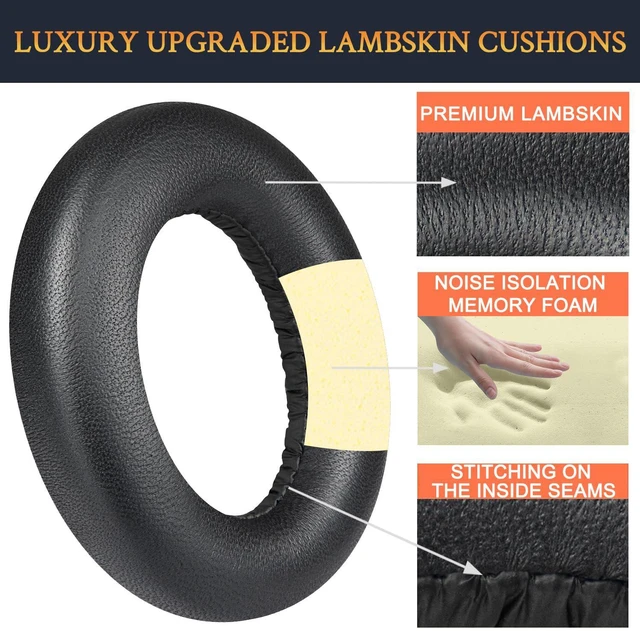 Alt view image 4 of 6 - Lambskin Earpads for Sennheiser HDB 630, Momentum 4/5 - Black