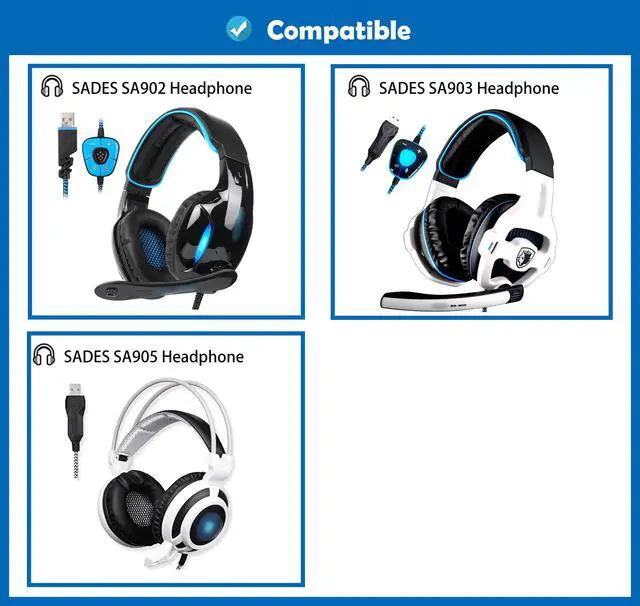 Alt view image 2 of 6 - SA902 Headphone Premium Protein Leather Replacement Earpads Compatible with SADES SA902 SA903 SA905 Headphone Earpads Cushion