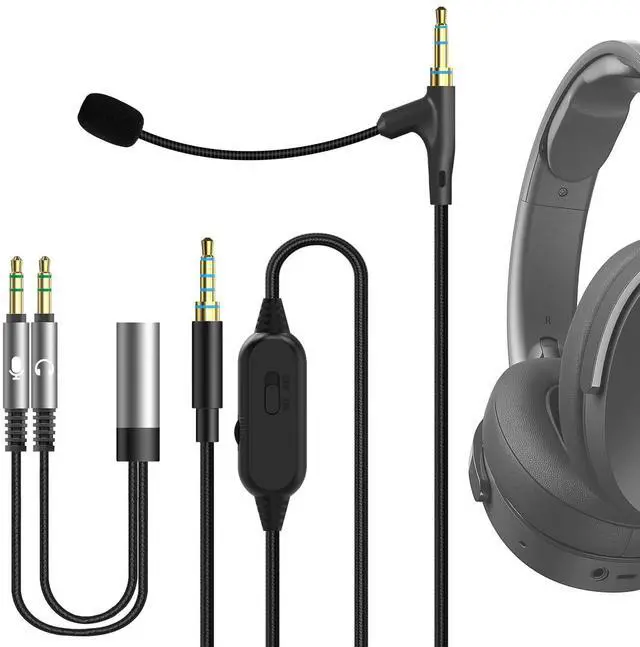 Main image of Boom Mic Headphones Cable Compatible with Audio-Technica, Skullcandy, Soundcore, 3.5mm Jack Nylon Braided Replacement Cord with Boom Microphone for Gaming & Meeting (5.6 ft)