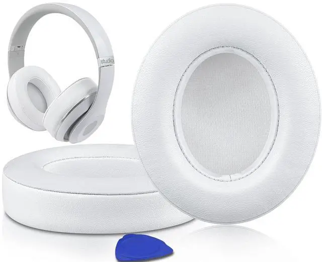 Main image of Lambskin Replacement Ear Pads Cushions for Beats Studio 2 & Studio 3 Wired & Wireless Headphones, Earpads with Noise Isolation Memory Foam, Added Thickness - White