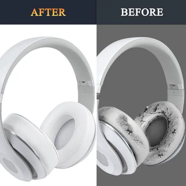 Alt view image 5 of 5 - Lambskin Replacement Ear Pads Cushions for Beats Studio 2 & Studio 3 Wired & Wireless Headphones, Earpads with Noise Isolation Memory Foam, Added Thickness - White