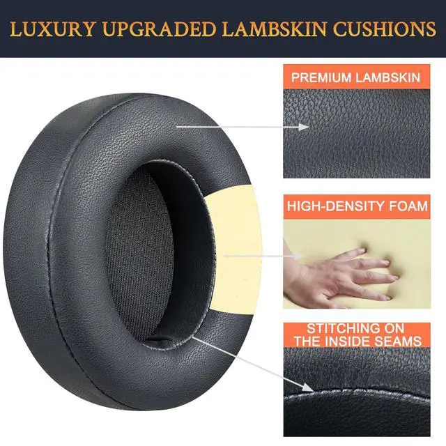 Alt view image 4 of 5 - Lambskin Replacement Ear Pads Cushions for Beats Studio 2 & Studio 3 Wired & Wireless Headphones, Earpads with Noise Isolation Memory Foam, Added Thickness - Titanium