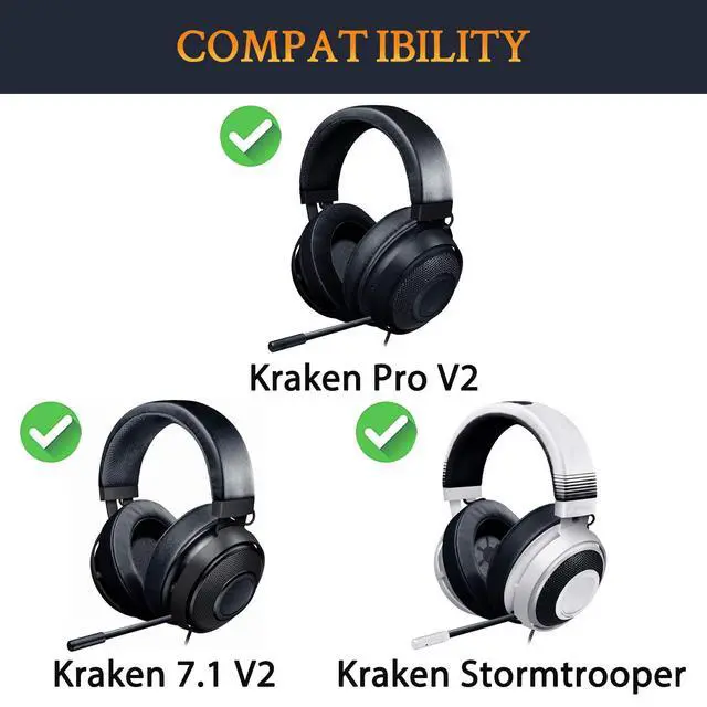 Alt view image 2 of 5 - Headphones Ear Pads Cushions Replacement for Razer Kraken Pro V2, Kraken 7.1 V2, Kraken Stormtrooper Headset, Earpads with Softer Protein Leather-PL Grey