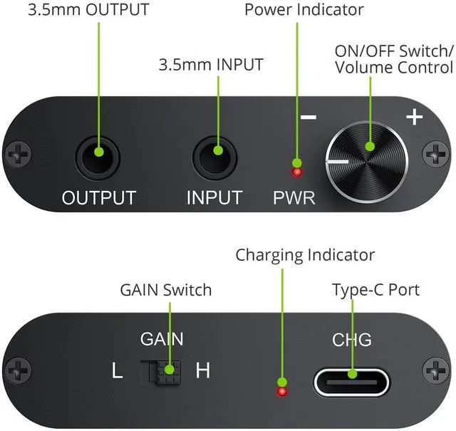 Alt view image 2 of 6 - Professional 16-300 Headphone Amplifier Portable Headphone Volume Amplifier Rechargeble Headphone Amp Desktop Amp with 3.5mm Jack & A Gain Switch for MP3 MP4 Phones and Computers etc