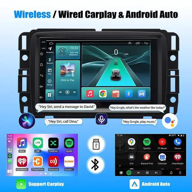 Alt view image 2 of 7 - 7" Android 14 Car Radio Stereo for Chevrolet Traverse 2013-2017 | Head Unit Touch Screen Stereo with Wireless CarPlay & Android Auto, Bluetooth/WiFi/GPS/SWC/FM/AHD Backup Camera/Mic 2+32G