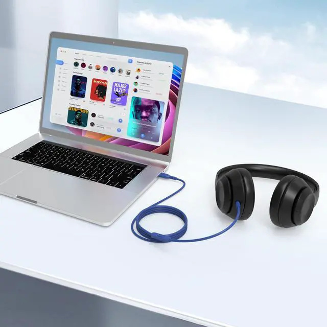 Alt view image 6 of 7 - USB C Audio Cable Cord Wire with In-line Microphone & Control Compatible with Beats Headphones Solo 4/3/2, Studio, Studio Pro, Pro, Detox, Wireless, Mixr, Executive, Pill for IPhone 17/16 (Blue)