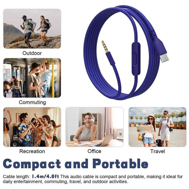 Alt view image 7 of 7 - USB C Audio Cable Cord Wire with In-line Microphone & Control Compatible with Beats Headphones Solo 4/3/2, Studio, Studio Pro, Pro, Detox, Wireless, Mixr, Executive, Pill for IPhone 17/16 (Blue)
