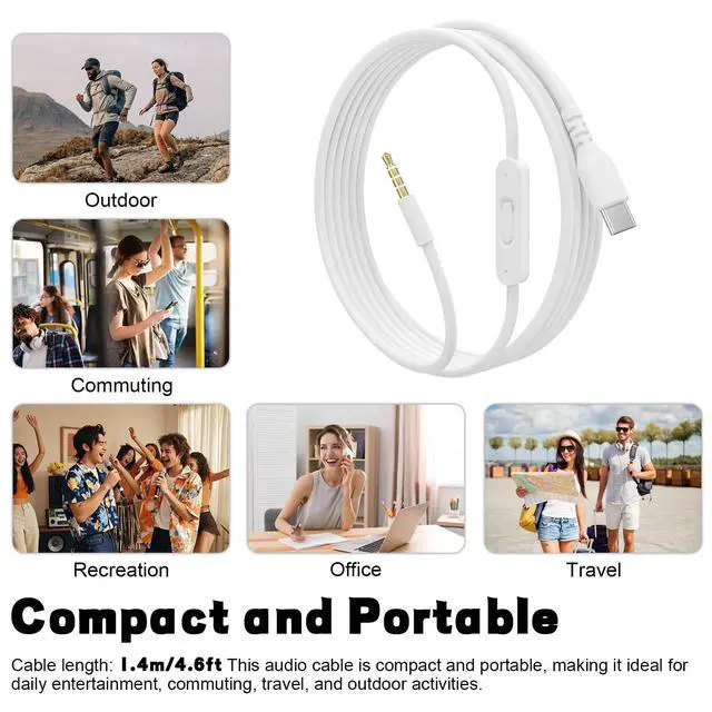 Alt view image 7 of 7 - USB C Audio Cable Cord Wire with In-line Microphone & Control Compatible with Beats Headphones Solo 4/3/2, Studio, Studio Pro, Pro, Detox, Wireless, Mixr, Executive, Pill for IPhone 17/16 (White)