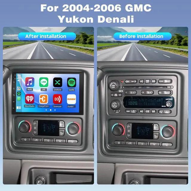 Alt view image 2 of 7 - Car Stereo Radio for GMC Yukon 2004-2006 w/Wireless Carplay Android Auto | 7'' Touch Screen Double Din Android 14 for GMC Yukon GPS Navi Head Unit FM/SWC/WiFi/Bluetooth/Camera