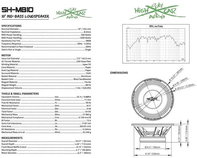 Alt view image 5 of 5 - NEW Sky High MB10 10" Midbass Car Audio Loudspeaker 1000 Watts 8 ohm (Single)