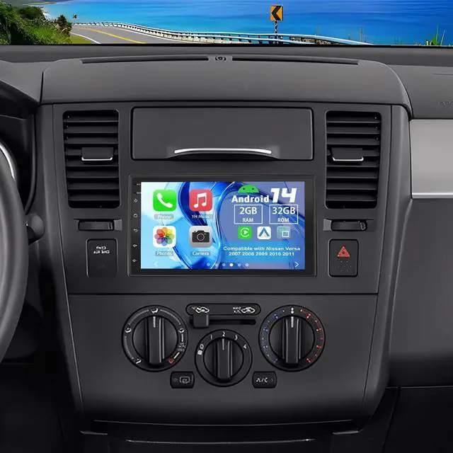 Main image of Android 14 Double Din Car Stereo Radio for Nissan Versa 2007-2011 | 7" Touchscreen Car Radio w/Wireless Carplay Android Auto GPS WiFi Bluetooth RDS DSP SWC Mic Backup Camera