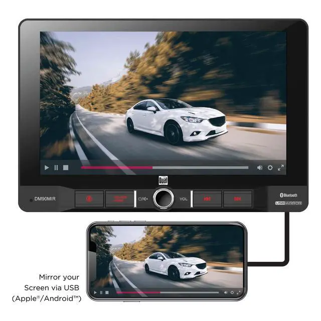 Alt view image 2 of 7 - DM90MIR 9 inch Mechless Multimedia Receiver with USB Screen Mirroring for Apple and Android Smartphones l Built-in Bluetooth l 240 Watts MOSFET Power (60W x 4)