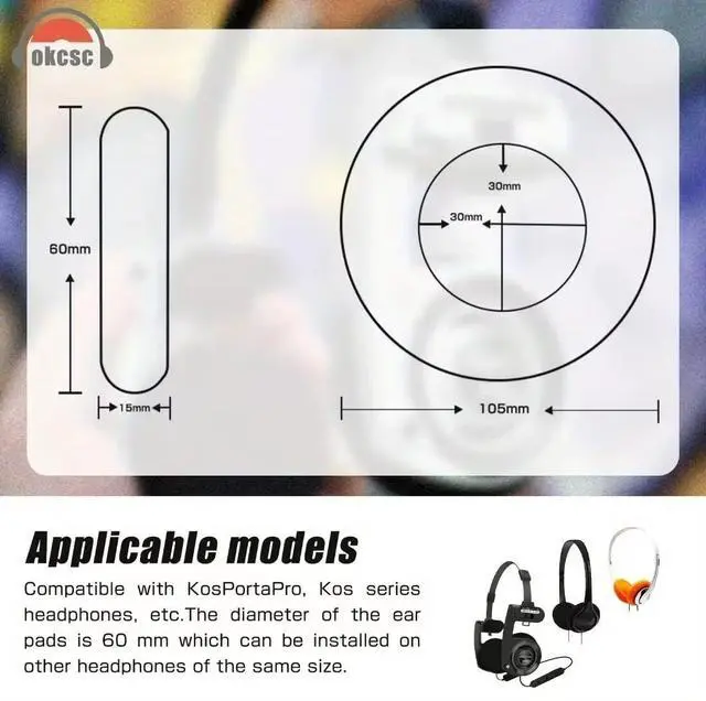 Alt view image 2 of 7 - Headphone Pads Compatible with RP-HT21 PX100 PMX100 PMX200 PC36 Koss Porta Pro(PP) Hydrophilic Cool Non-Latex 2.36Inch / 4 Pair Black