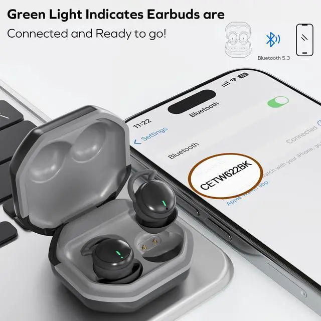 Alt view image 5 of 7 - Noise Cancelling Sleep Earbuds, Invisible Mini Ear Plugs for Work, Black | Wireless Touch Controls, Silicone, Side Sleeper Design, Bluetooth 5.3 Chip, 4Hr Battery, Up To 20Hr With Case, for Sleeping