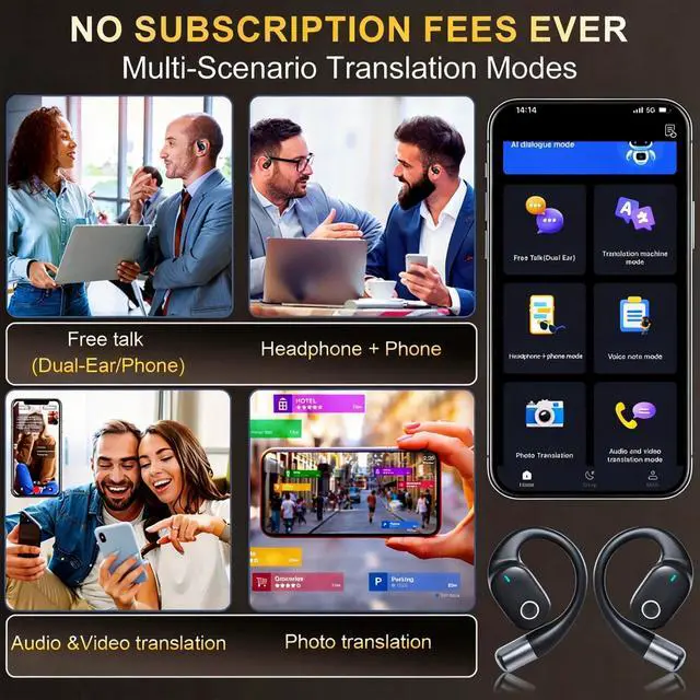 Alt view image 7 of 7 - AO1 Smart Open-Ear Headphones AI Real-Time Translator (164 Languages) | Bluetooth 5.4 | LED Touchscreen Case | 30-Hour Battery | 3D Panoramic Sound | Noise-Reducing Mics