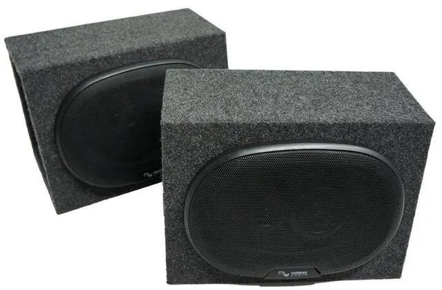 Main image of Loaded Dual 6x9 Speaker Box Enclosures with HA-R69 Fits Car Truck SUV | Pre-installed full-range drivers, universal mounting design, easy wiring hookup, clean cabinet finish, instant audio upgrade