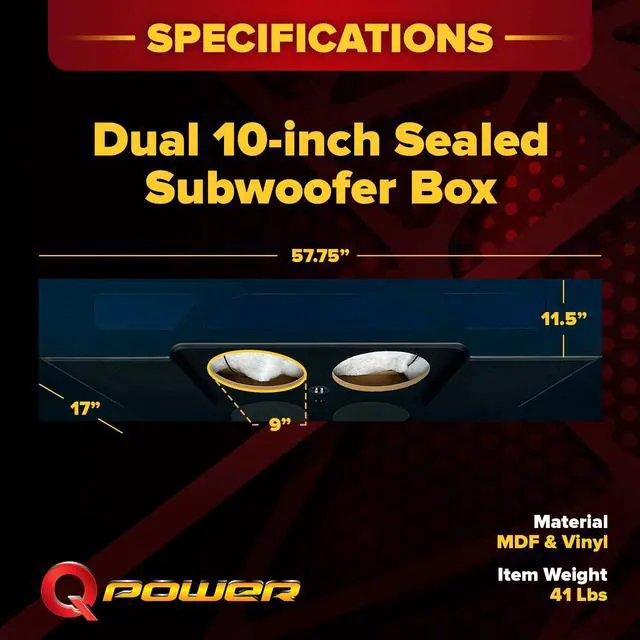Alt view image 4 of 6 - QPower QLuxe Dual 10" Sealed Subwoofer Enclosure for 2009-Current Ford F150 Super Crew and 2017-2023 F250/F350 Models, MDF Sub Box Car Audio Upgrade