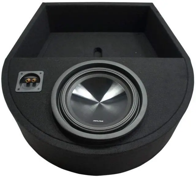 Main image of Alpine SWT-10S2 Spare Tire Subwoofer Box Single 10" Loaded Enclosure | Wheel-well bass keeps cargo room free, hidden custom fit, matched woofer and cabinet ready to wire, 10 inch size