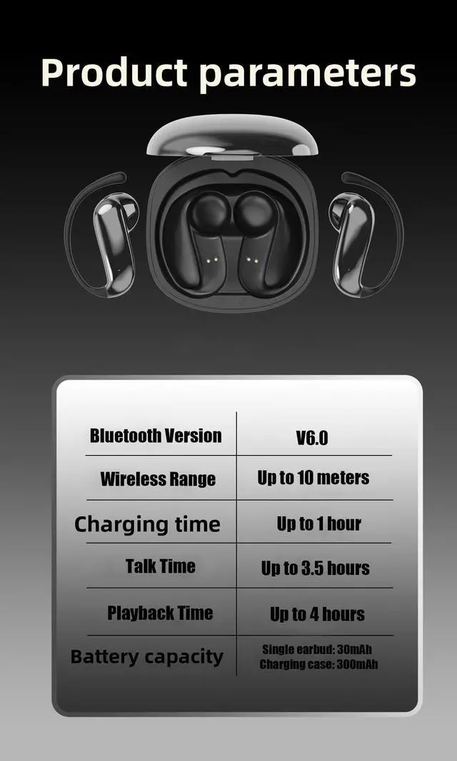 Alt view image 2 of 6 - On-Ear Wireless Earbuds Lightweight Ear-Mounted Headphones White | Bluetooth 6.0, IPX5 Sweat Resistant, 8H Playtime, Ear-hanging design Secure Comfortable Fit