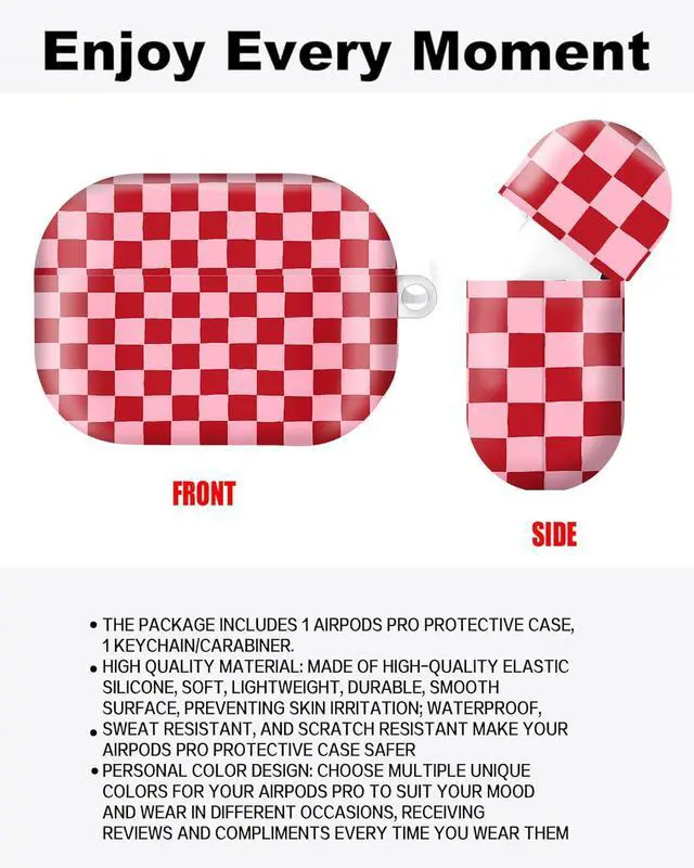Alt view image 2 of 6 - Compatible with AirPod Pro Case 2nd/1st Gen (2023/2022/2019),Shockproof Protective Cover with Keychain for Women,Cute Charging Case for Airpod Pro 2/1(Red Pink Checkered)