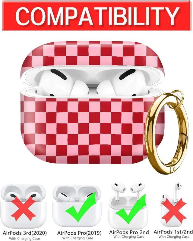 Alt view image 3 of 6 - Compatible with AirPod Pro Case 2nd/1st Gen (2023/2022/2019),Shockproof Protective Cover with Keychain for Women,Cute Charging Case for Airpod Pro 2/1(Red Pink Checkered)