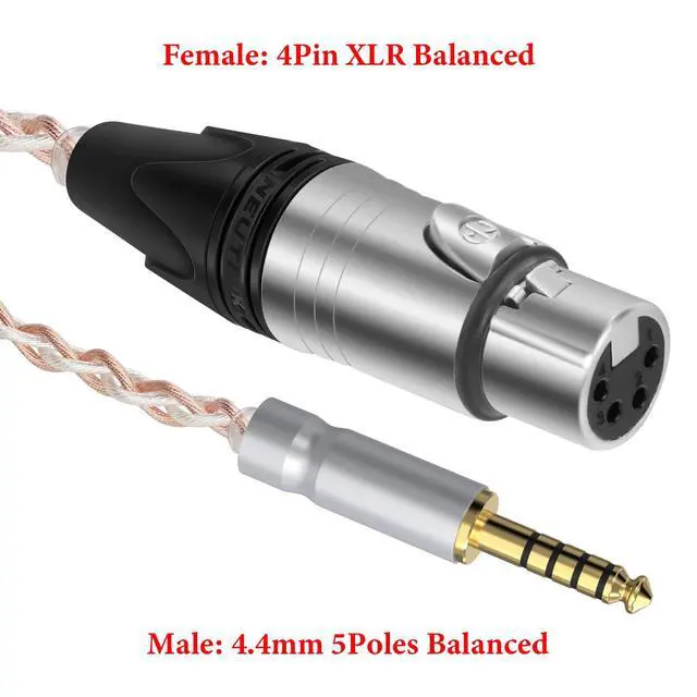Alt view image 2 of 6 - 4.4mm Balanced Male to 4-Pin XLR Balanced Female Headphones Audio Adapter Cable, OCC Copper Silver Plated Upgrade Cord, Compatible with Amplifiers, Microphones (20cm/8'')