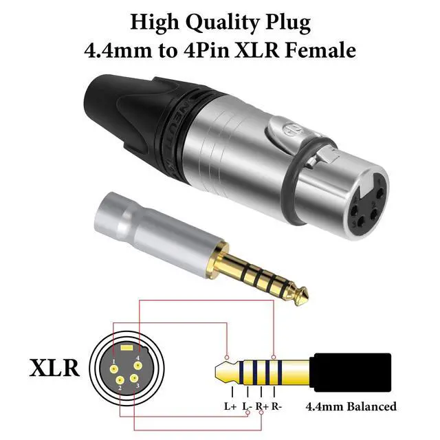Alt view image 3 of 6 - 4.4mm Balanced Male to 4-Pin XLR Balanced Female Headphones Audio Adapter Cable, OCC Copper Silver Plated Upgrade Cord, Compatible with Amplifiers, Microphones (20cm/8'')