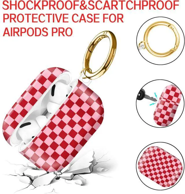 Alt view image 4 of 6 - Compatible with AirPod Pro Case 2nd/1st Gen (2023/2022/2019),Shockproof Protective Cover with Keychain for Women,Cute Charging Case for Airpod Pro 2/1(Red Pink Checkered)