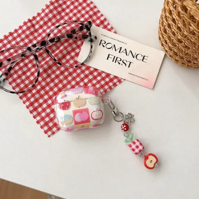 Alt view image 2 of 6 - Earphones for Airpods 4 Cover, Cute Protective TPU Cover Fashion Apple Watermelon Pattern Style Compatible with Airpods 4th Generation for Girls Boys Women Men (Apple)