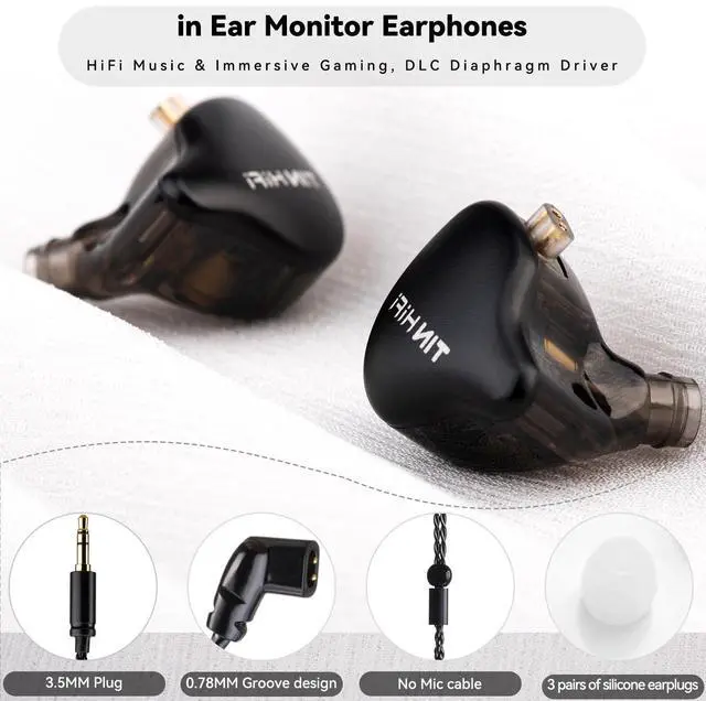Alt view image 6 of 6 - C1 10mm DLC Dynamic Driver IEM - HiFi Wired Earphones, Dual Magnetic Circuit, Deep Bass, Wide Soundstage, Detachable Cable, 3.5mm (Black)