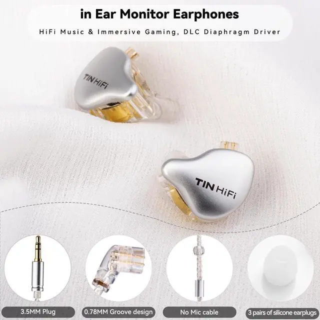 Alt view image 6 of 6 - C1 10mm DLC Dynamic Driver IEM - HiFi Wired Earphones, Dual Magnetic Circuit, Deep Bass, Wide Soundstage, Detachable Cable, 3.5mm (Silver)