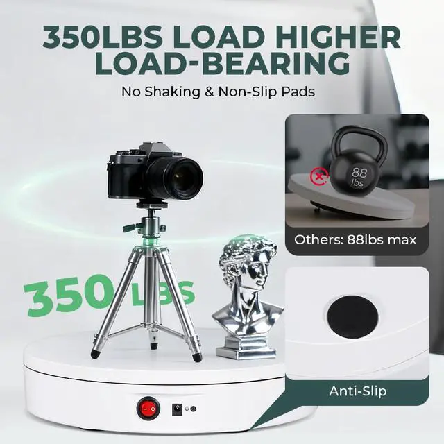 Alt view image 2 of 6 - Photography Turntable 11.8inch/350lb Motorized 360° with Remote | 10ft(3m) Wired Remote, 360° Smooth Rotation for Professional Product Photography, 3D Scanning, Commercial Display, White