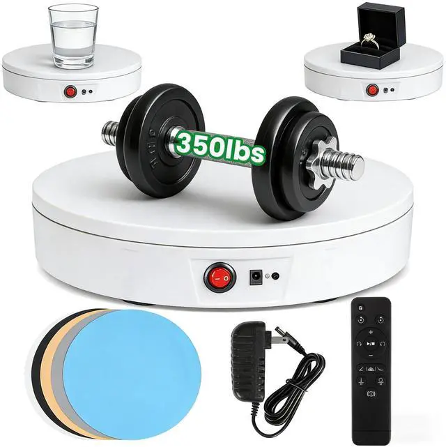 Main image of Photography Turntable 11.8inch/350lb Motorized 360° with Remote | 10ft(3m) Wired Remote, 360° Smooth Rotation for Professional Product Photography, 3D Scanning, Commercial Display, White