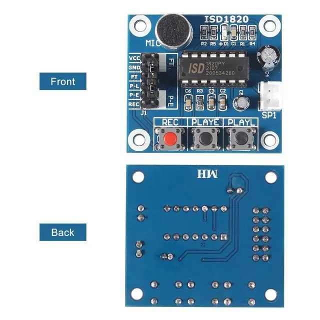 Alt view image 4 of 7 - 6PCS ISD1820 Voice Recording Recorder Module with Mic Sound Audio Loudspeaker