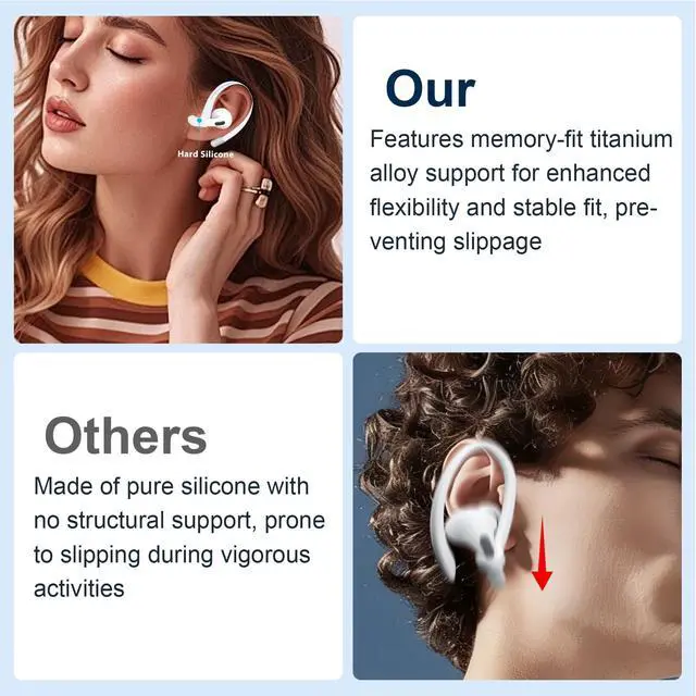 Alt view image 3 of 6 - Titanium Alloy Ear Hooks+Case Cover for AirPods 4th Generation (2024),Black | Added Anti-Lost Lanyard,Accessories That Fit Securely,Anti-slip Earhook Anti-Fall Case,Anti-Scratch,Silicone Ear Hooks