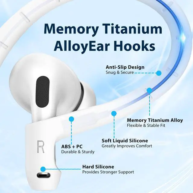 Alt view image 4 of 6 - Titanium Alloy Ear Hooks+Case Cover for AirPods 4th Generation (2024),Black | Added Anti-Lost Lanyard,Accessories That Fit Securely,Anti-slip Earhook Anti-Fall Case,Anti-Scratch,Silicone Ear Hooks