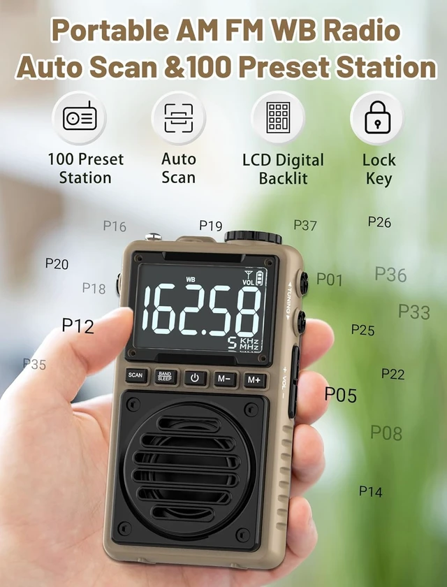 Alt view image 5 of 7 - Digital AM FM Weather Band Radio 850mAh Rechargeable Battery Portable Pocket Radio with Best Reception,Flashlight,LCD Screen, Back Clip,SOS Alarm,Sleep Timer for Jogging,Walking