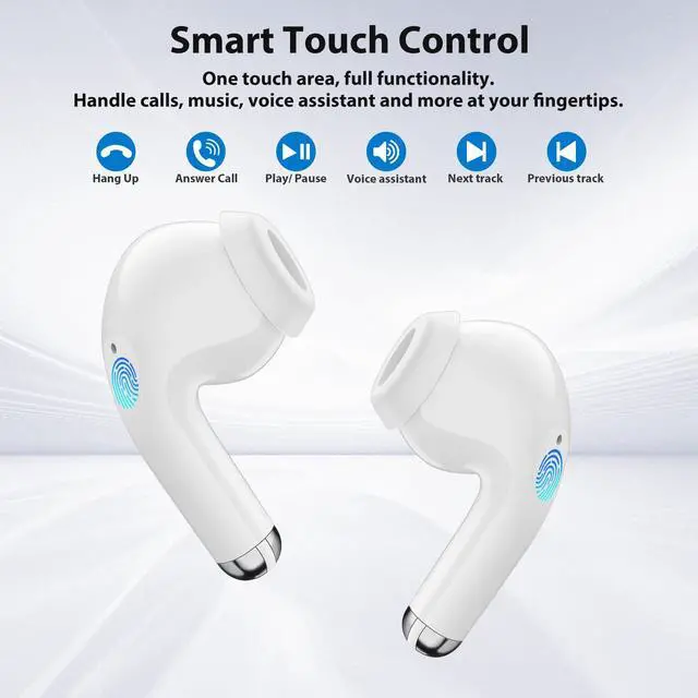 Alt view image 3 of 6 - Bluetooth 5.3 Wireless Earbuds for iPhone Headphone with Mic White | Wireless Headphones for iPhone 17 16 15 14 13 XR/iPad 10th HiFi Stereo Sound Earphones with Mic Noise Cancelling Headset