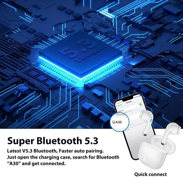 Alt view image 4 of 6 - Bluetooth 5.3 Wireless Earbuds for iPhone Headphone with Mic White | Wireless Headphones for iPhone 17 16 15 14 13 XR/iPad 10th HiFi Stereo Sound Earphones with Mic Noise Cancelling Headset