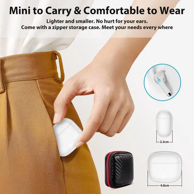 Alt view image 5 of 6 - Bluetooth 5.3 Wireless Earbuds for iPhone Headphone with Mic White | Wireless Headphones for iPhone 17 16 15 14 13 XR/iPad 10th HiFi Stereo Sound Earphones with Mic Noise Cancelling Headset