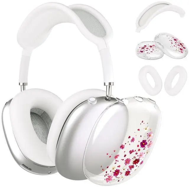 Main image of Headphone Cover for AirPods Max, Girly Cute Clear Ear Cups Covers, Silicone Ear Pad Case Headband Cover for Apple AirPods Max (2024/2020), Pink Petals