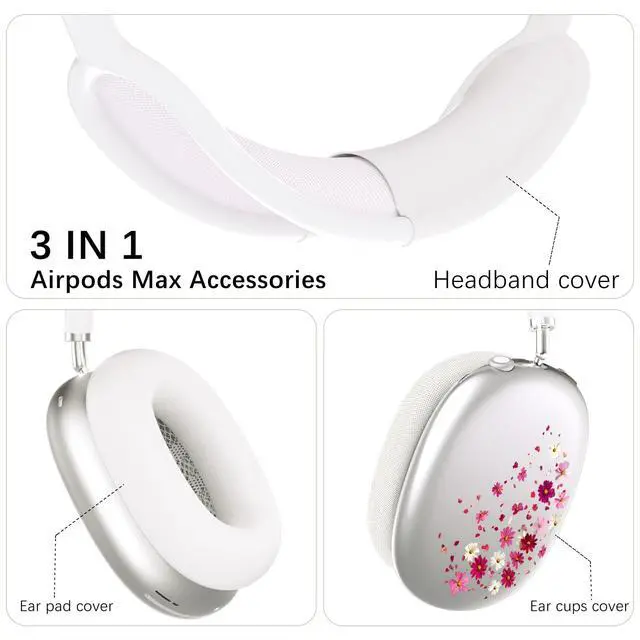 Alt view image 4 of 7 - Headphone Cover for AirPods Max, Girly Cute Clear Ear Cups Covers, Silicone Ear Pad Case Headband Cover for Apple AirPods Max (2024/2020), Pink Petals